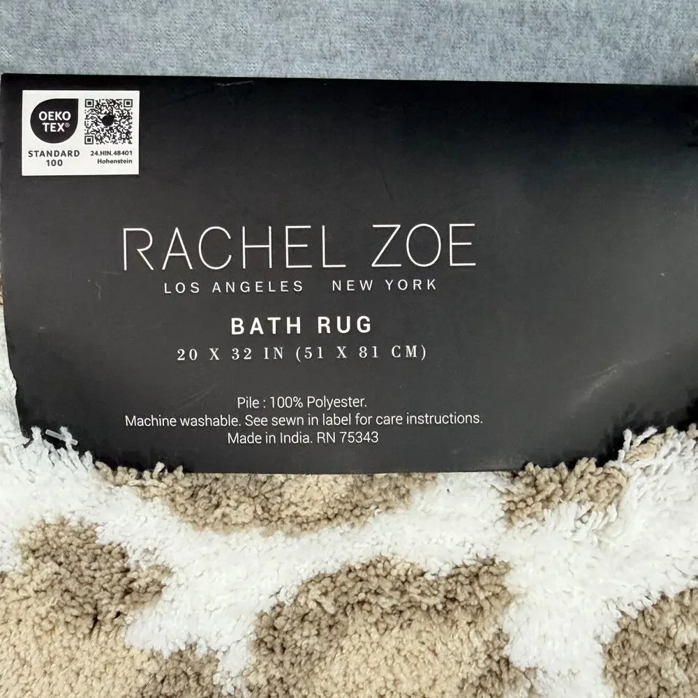 Rachel Zoe Leopard Animal Print Bath Rug Beige Tan White Plush Mat 20x32 NWT